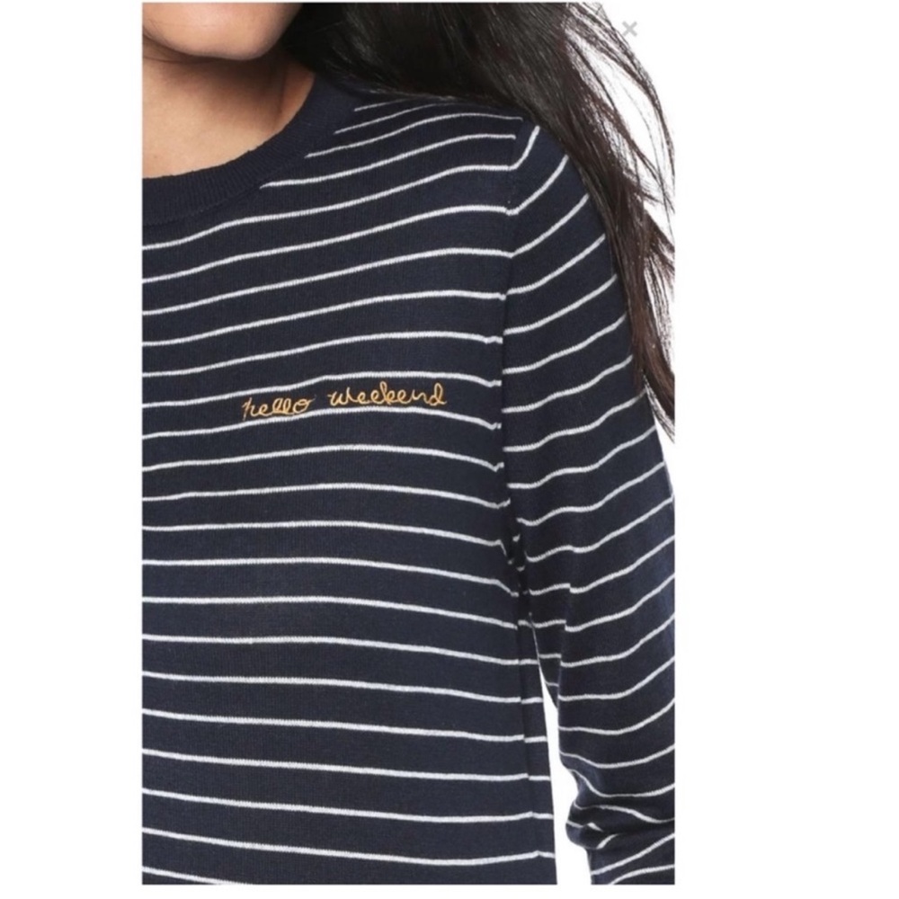 Navy Striped Sweater with Embroidered Detail